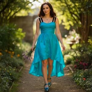 GUESS Silky High-Low Party Dress ✦ Blue Black Strappy Open Back ✦ Partycore Sz 2